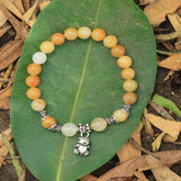 Natural Yellow Quartz Round Beads Stretch Bracelet in Sterling Silver Teddy Bear